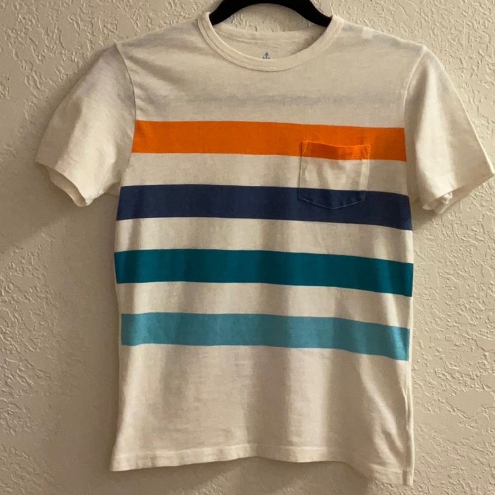 Crewcuts Boy’s White Striped Pocket T-Shirt 100% Cotton Size L 10-11